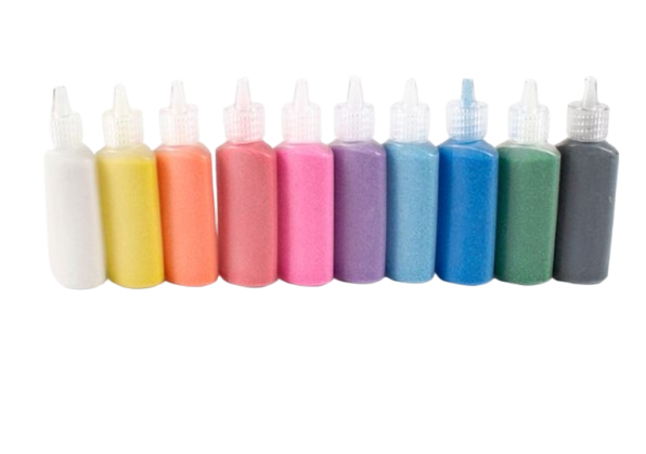 10 botellas con arena de colores