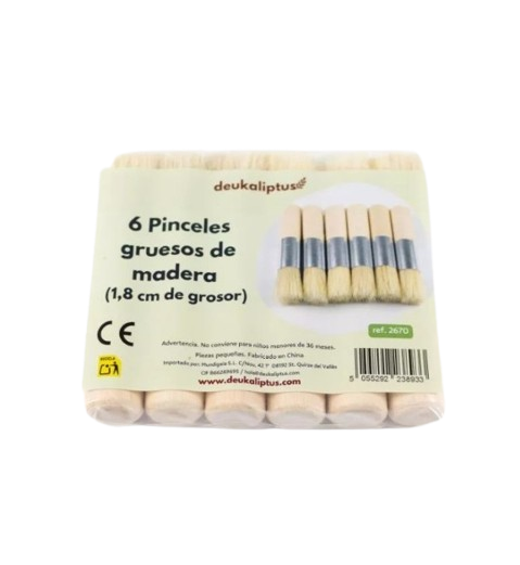 Set 6 pinceles gruesos de madera (1,8 cm grosor) – Deukaliptus
